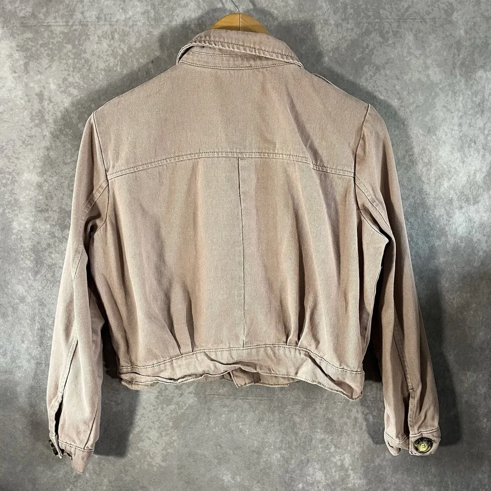 Free People Utility Jacket Women XS Mauve Cropped Cotton Denim Military Button